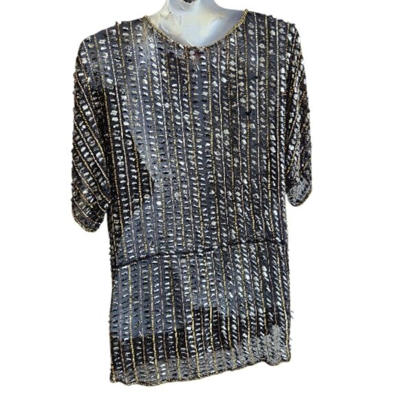 Parker NWT All Silk Hand Beaded Style Tunic/Dress-Art Deco-Black Gold-Flapper-S - Picture 7 of 15